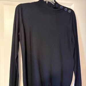 Sezane Black Mock Neck Button-Shoulder Sweater